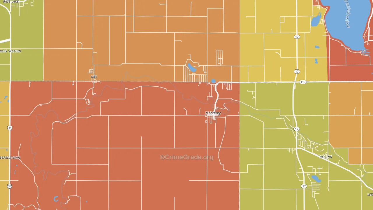 Monterey, IN Map of Robbery Rates