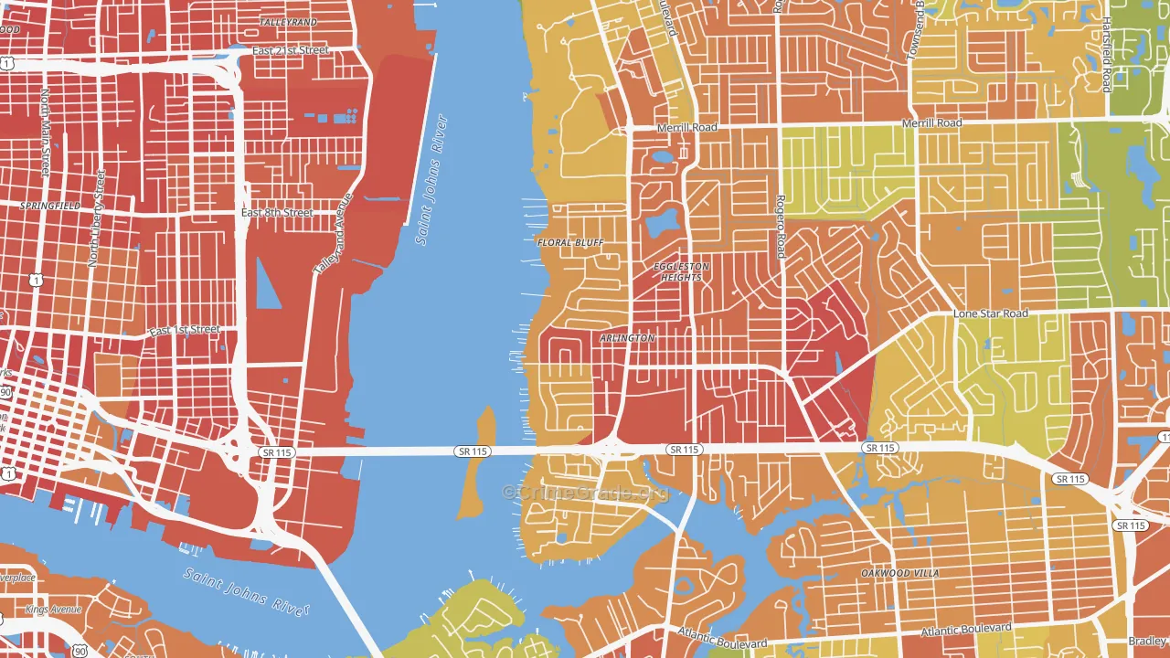 Monterey, Jacksonville, FL Map of Robbery Rates