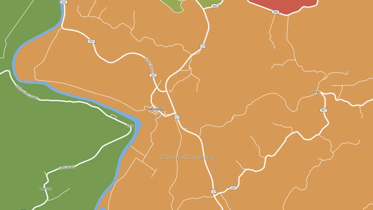Monterey, KY Map of Robbery Rates