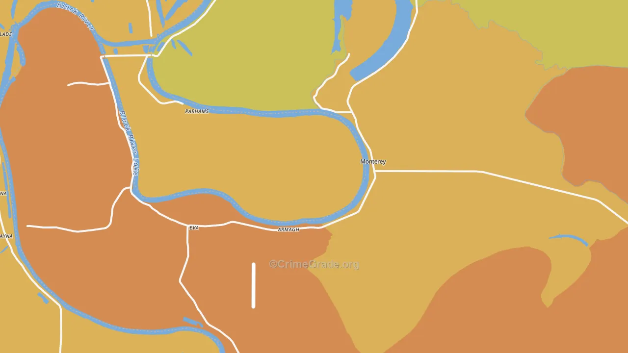Monterey, LA Map of Robbery Rates