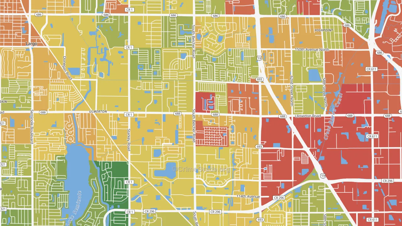 Monterey Lakes, Largo, FL Map of Robbery Rates