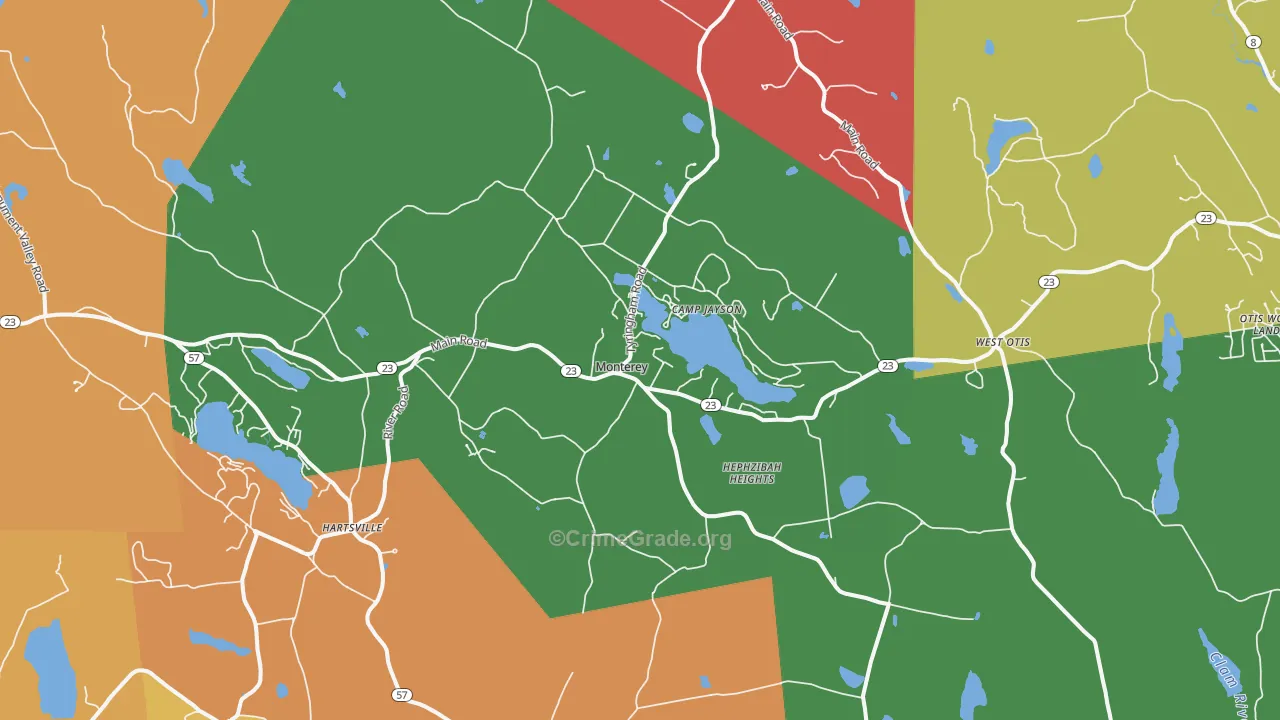 Monterey, MA Map of Robbery Rates