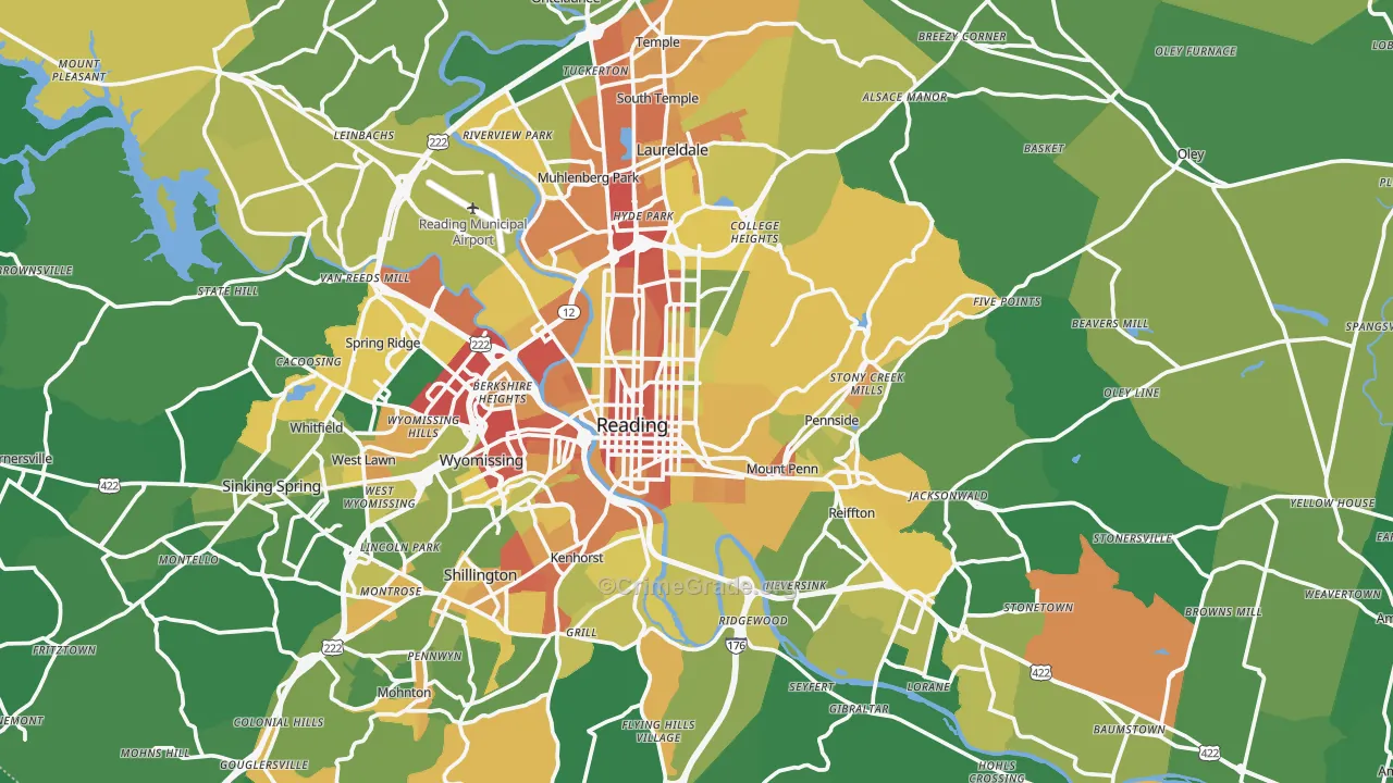 Monterey, PA Map of Robbery Rates