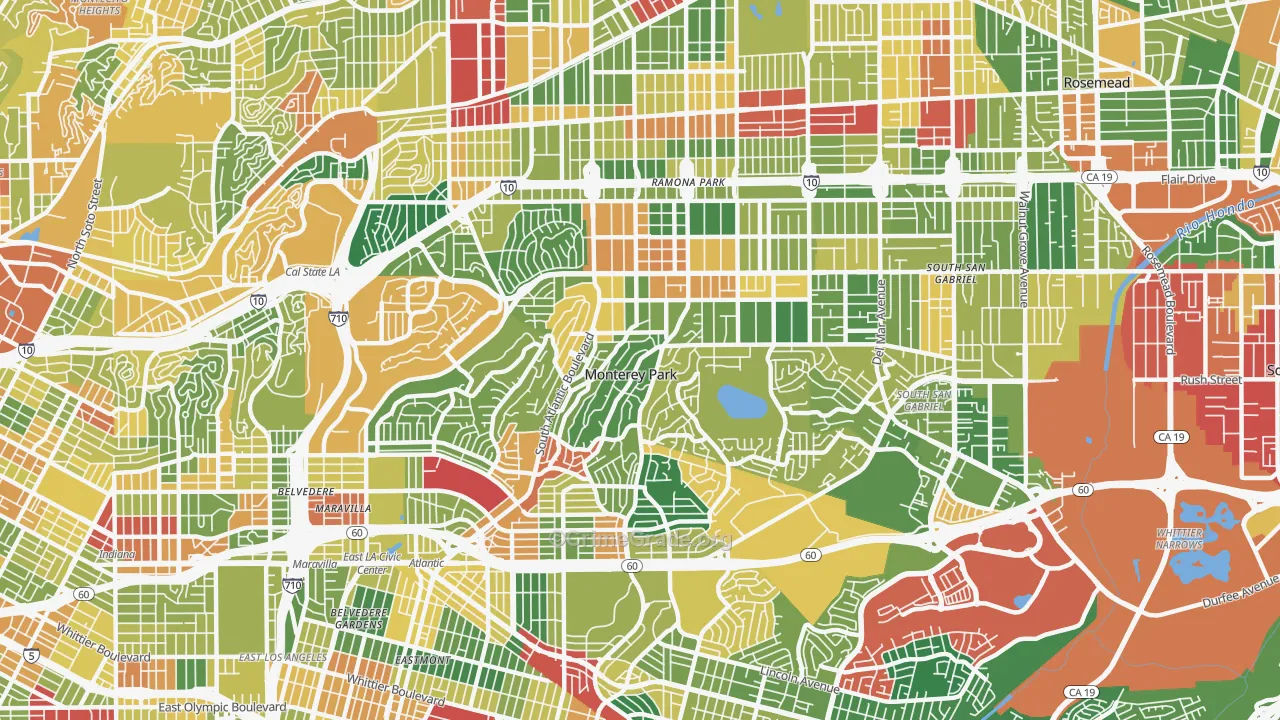 Monterey Park, CA Map of Robbery Rates