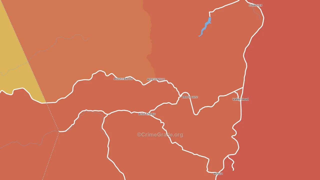 Monterville, WV Map of Robbery Rates