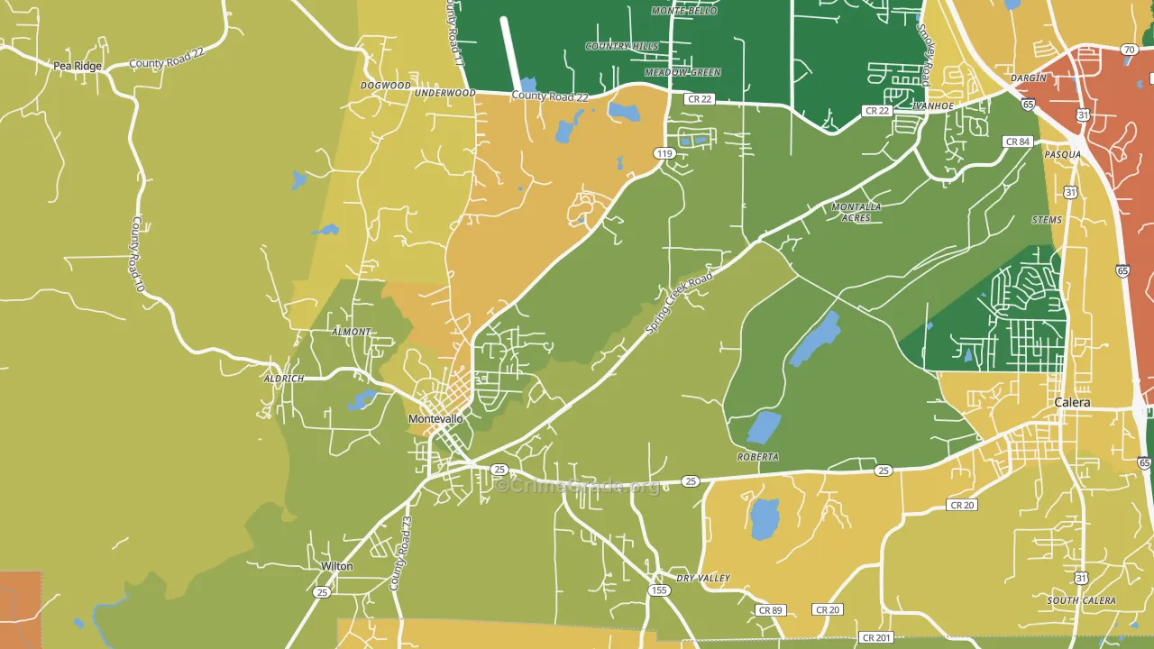 Montevallo, AL Map of Robbery Rates