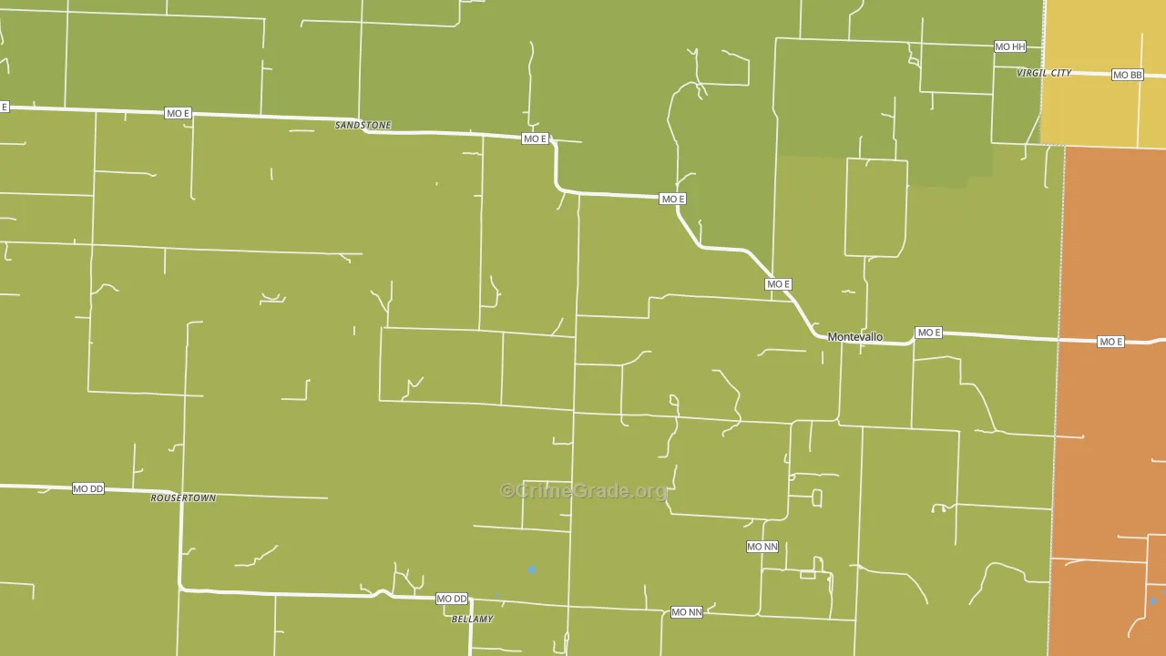 Montevallo, MO Map of Robbery Rates
