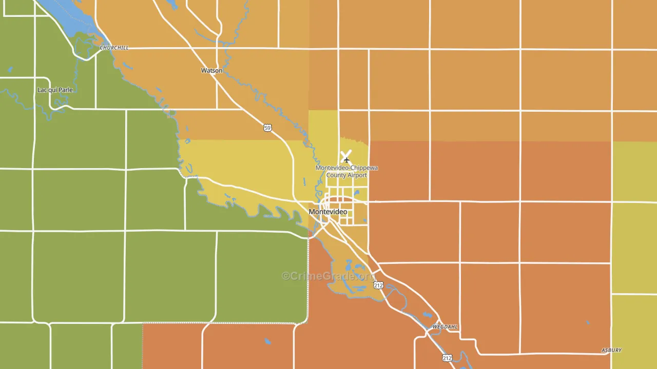 Montevideo, MN Map of Robbery Rates