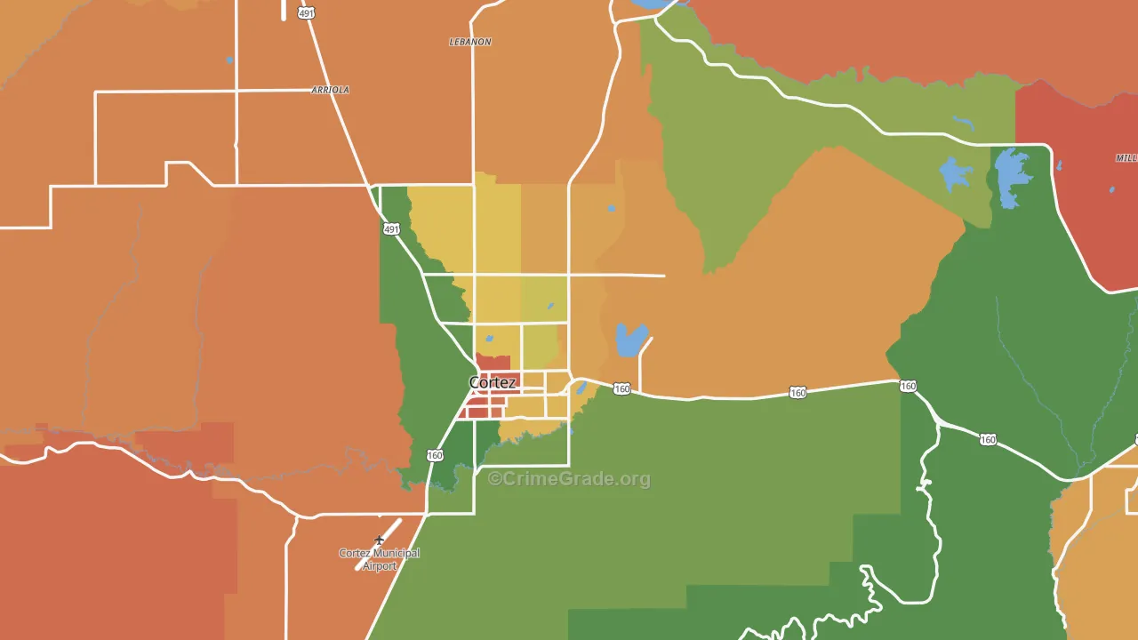 Montezuma County, CO Map of Robbery Rates
