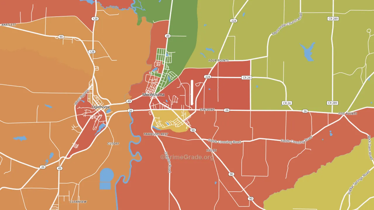 Montezuma, GA Map of Robbery Rates