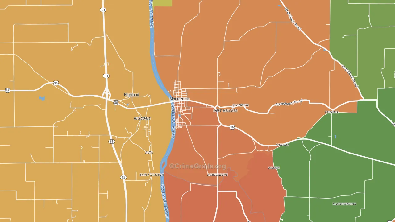 Montezuma, IN Map of Robbery Rates