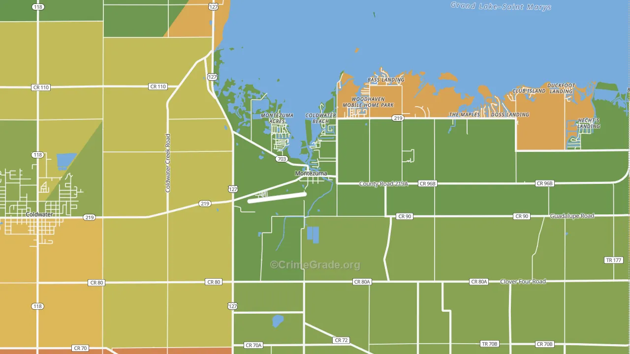 Montezuma, OH Map of Robbery Rates