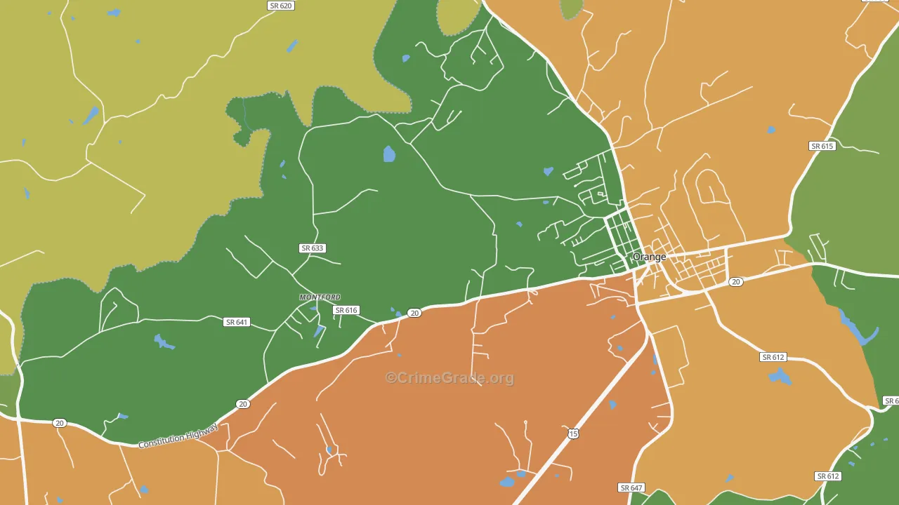 Montford, VA Map of Robbery Rates