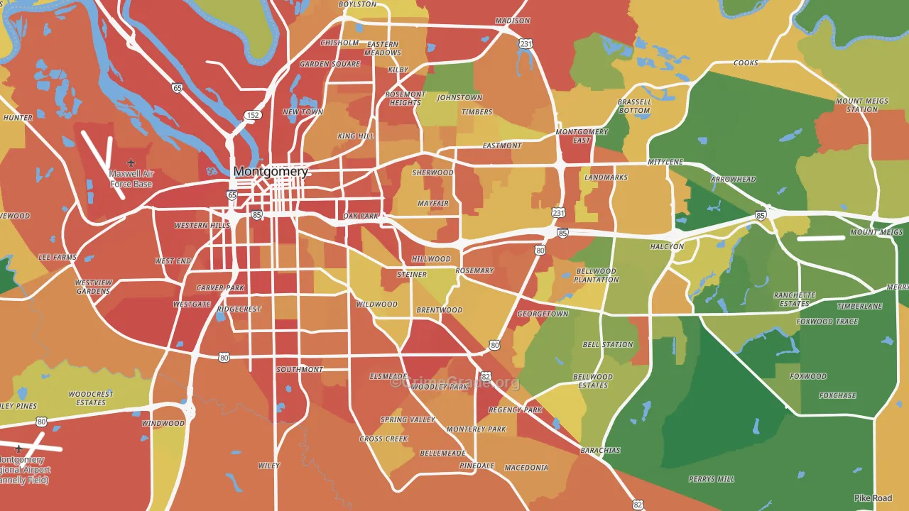 Montgomery, AL Map of Robbery Rates