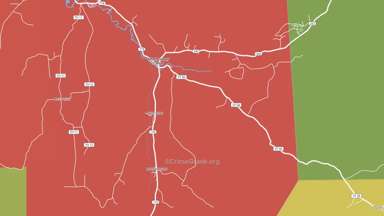 Montgomery Center, VT Map of Robbery Rates