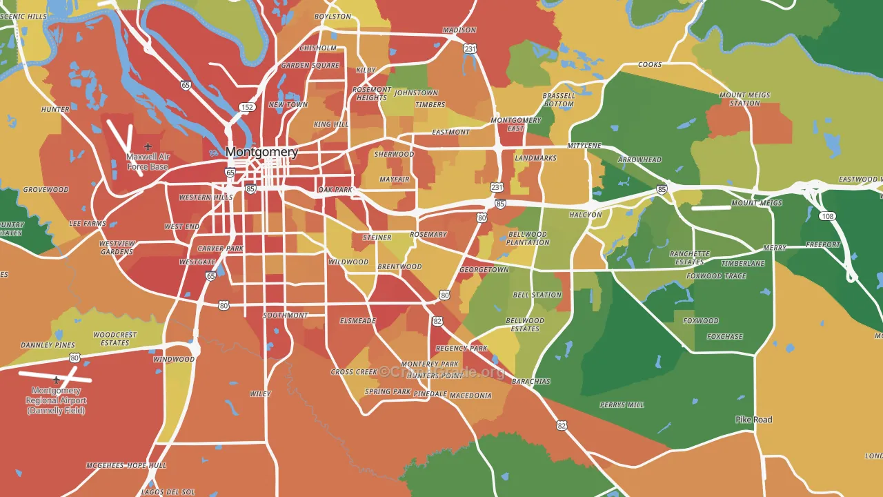 Montgomery County, AL Map of Robbery Rates