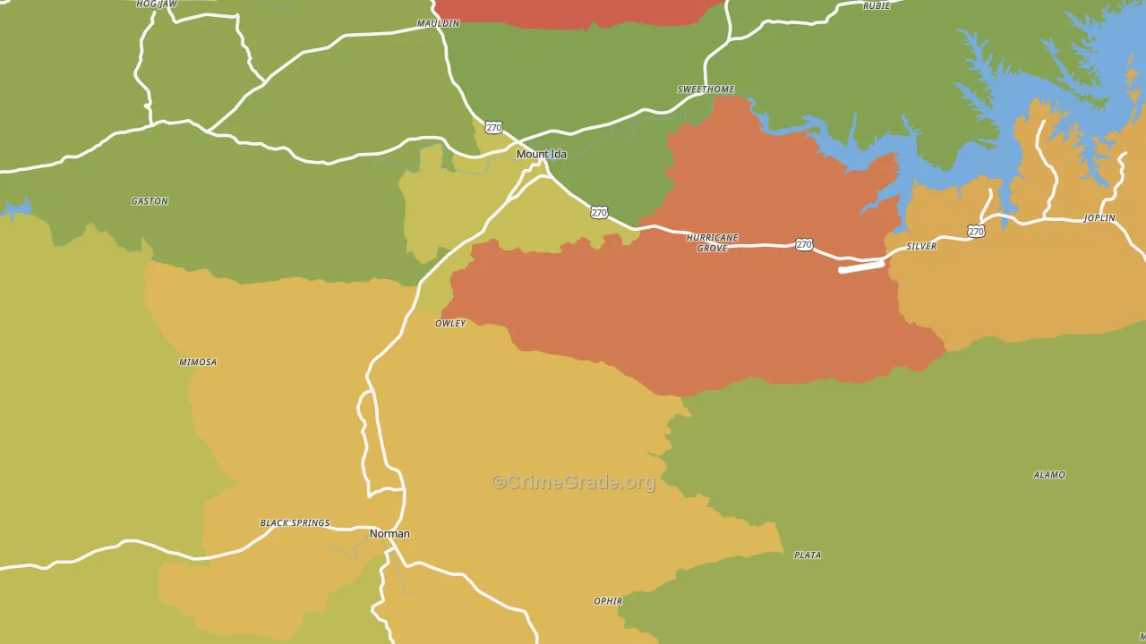 Montgomery County, AR Map of Robbery Rates
