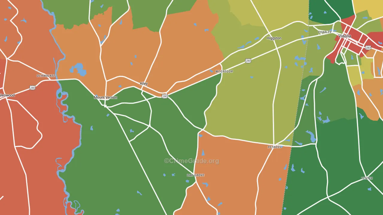 Montgomery County, GA Map of Robbery Rates