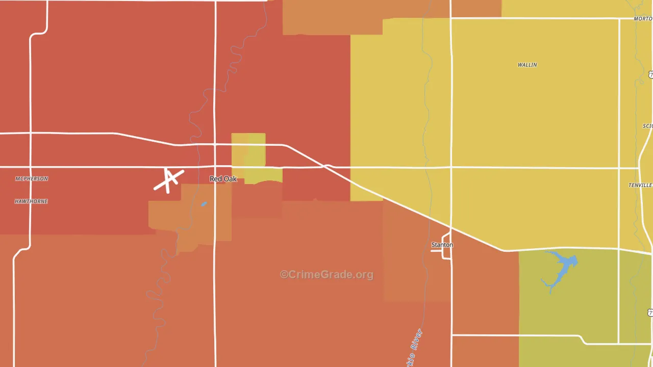 Montgomery County, IA Map of Robbery Rates