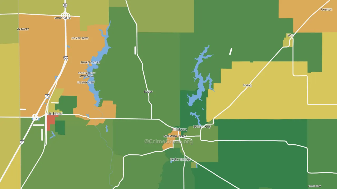Montgomery County, IL Map of Robbery Rates