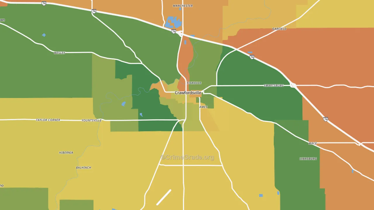 Montgomery County, IN Map of Robbery Rates