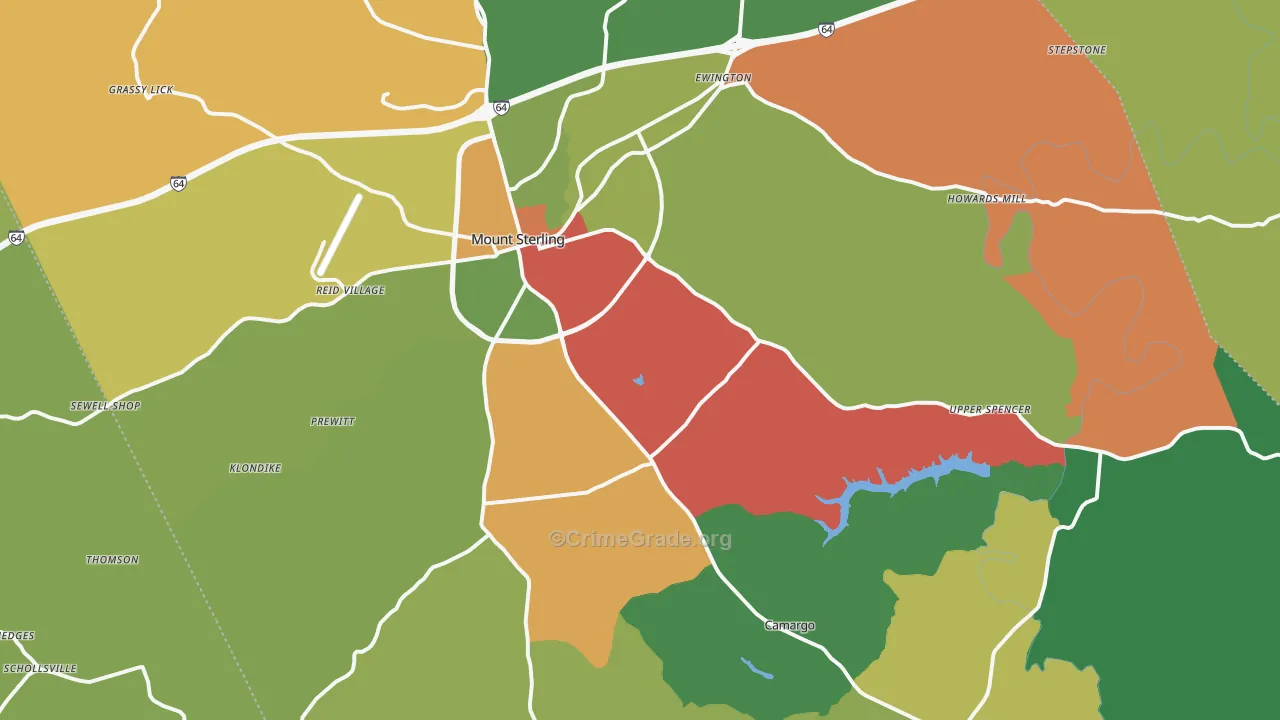 Montgomery County, KY Map of Robbery Rates