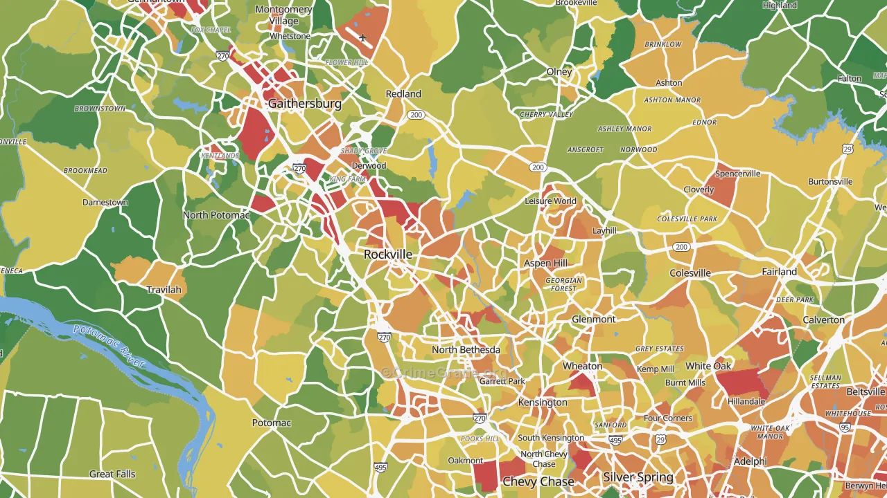 Montgomery County, MD Map of Robbery Rates
