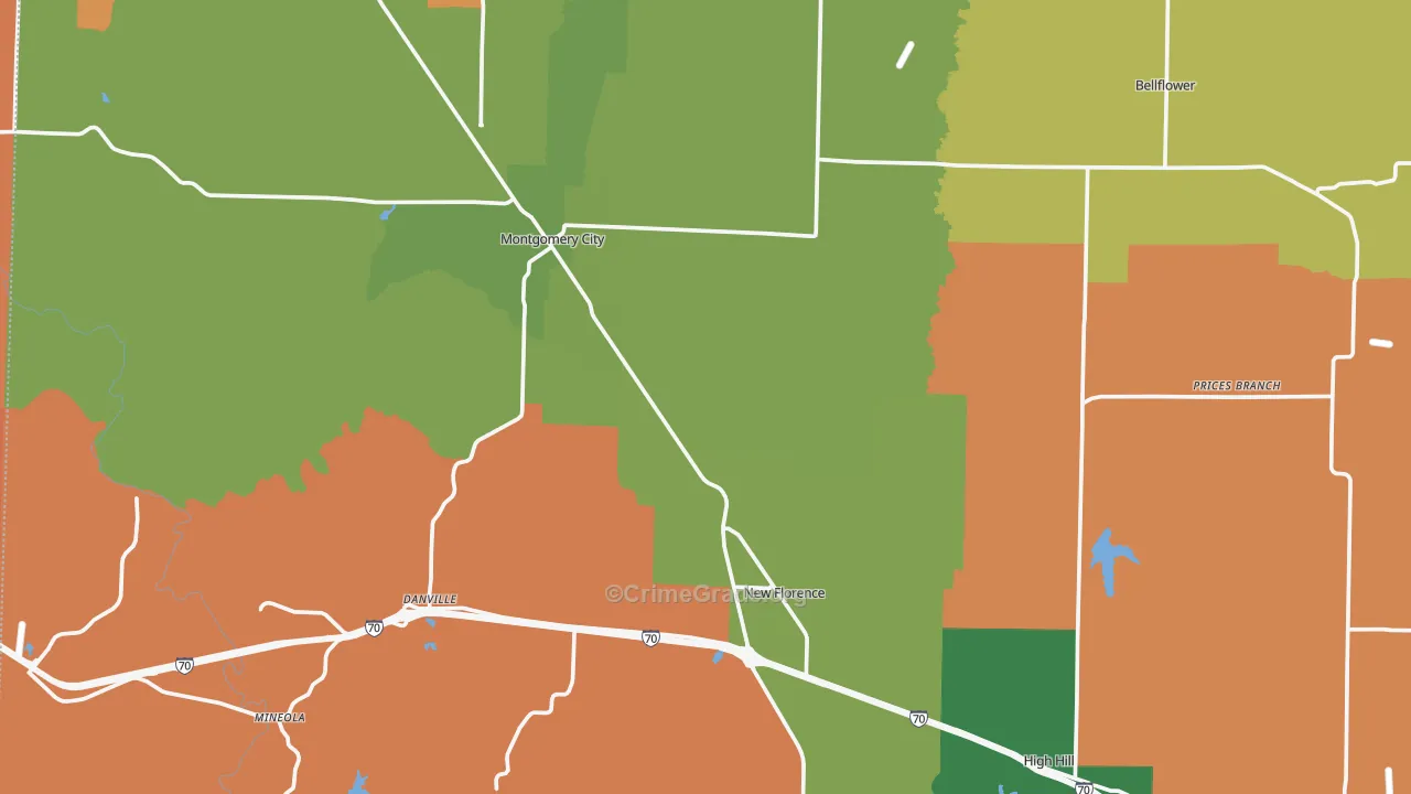Montgomery County, MO Map of Robbery Rates
