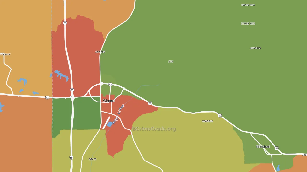 Montgomery County, MS Map of Robbery Rates