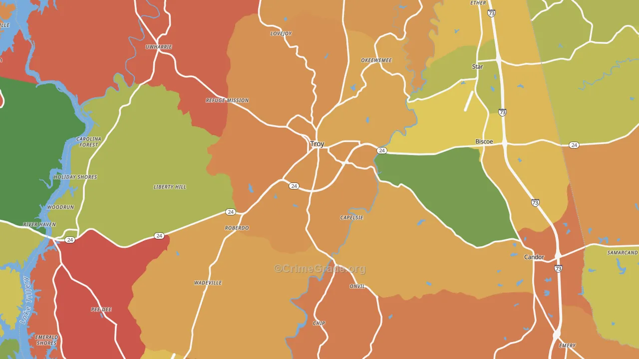 Montgomery County, NC Map of Robbery Rates