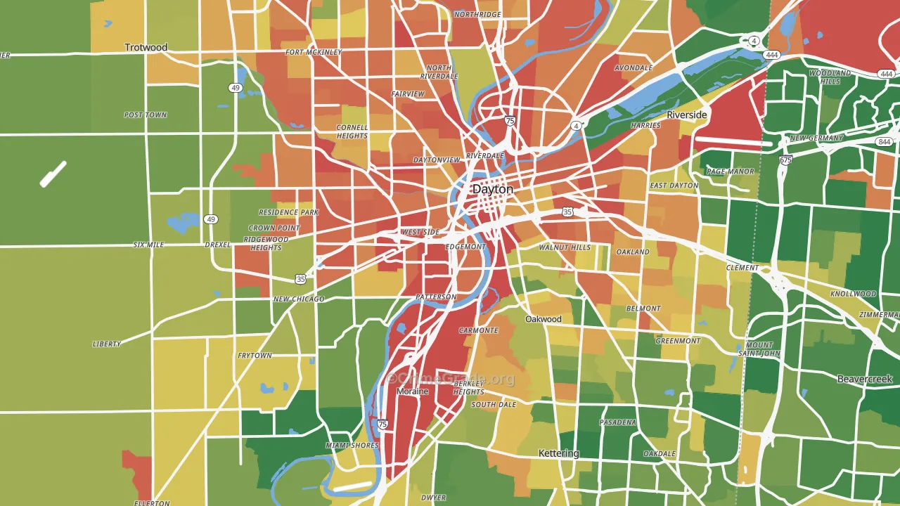 Montgomery County, OH Map of Robbery Rates