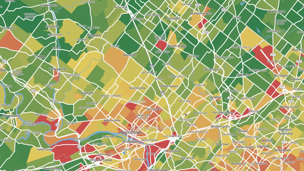 Montgomery County, PA Map of Robbery Rates