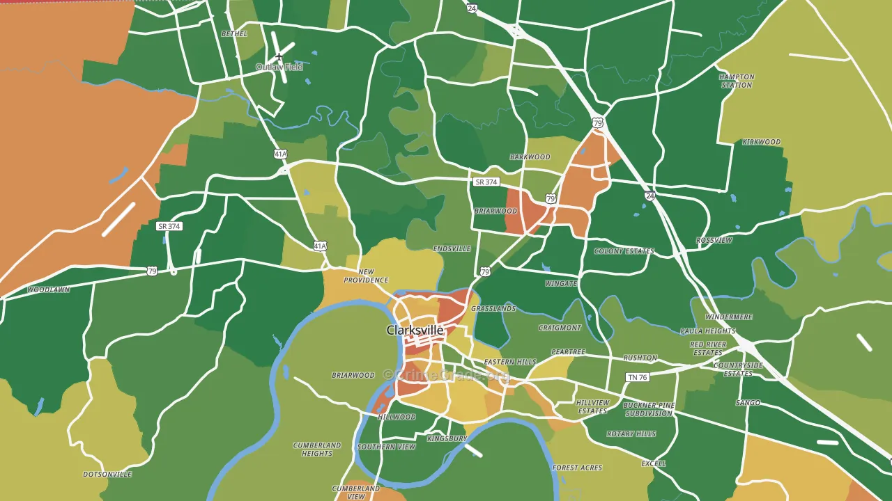 Montgomery County, TN Map of Robbery Rates