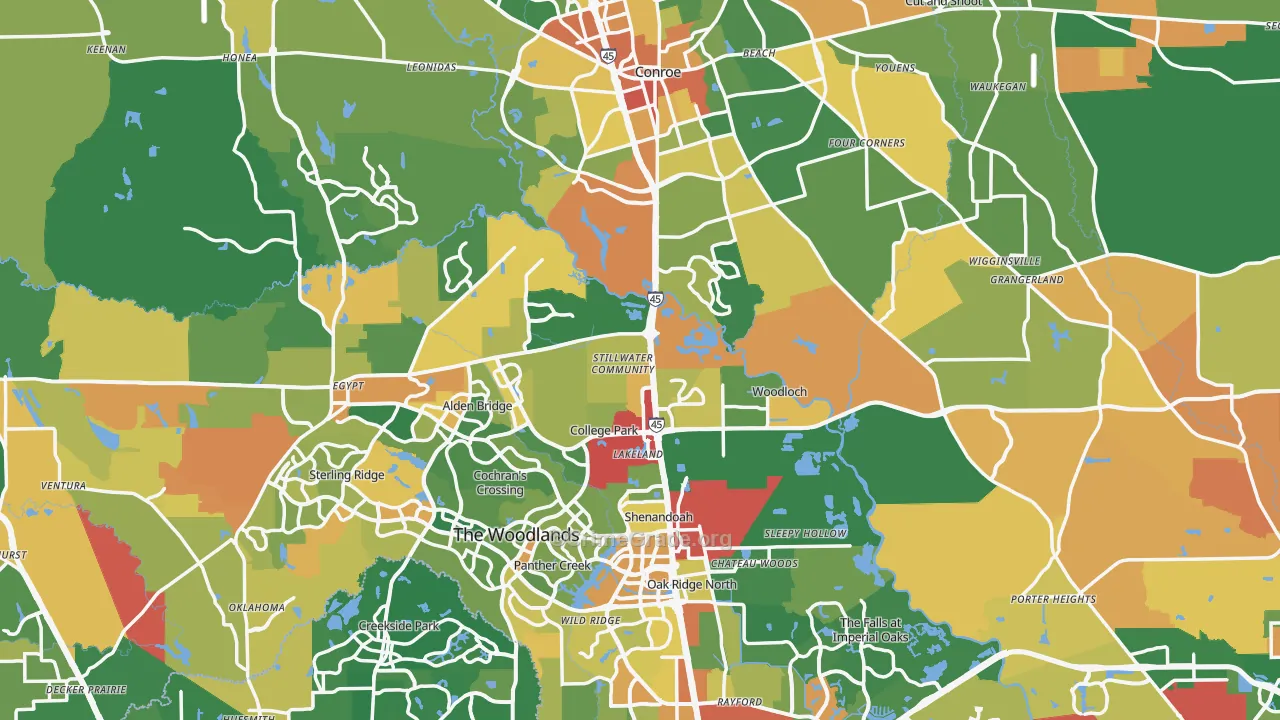 Montgomery County, TX Map of Robbery Rates