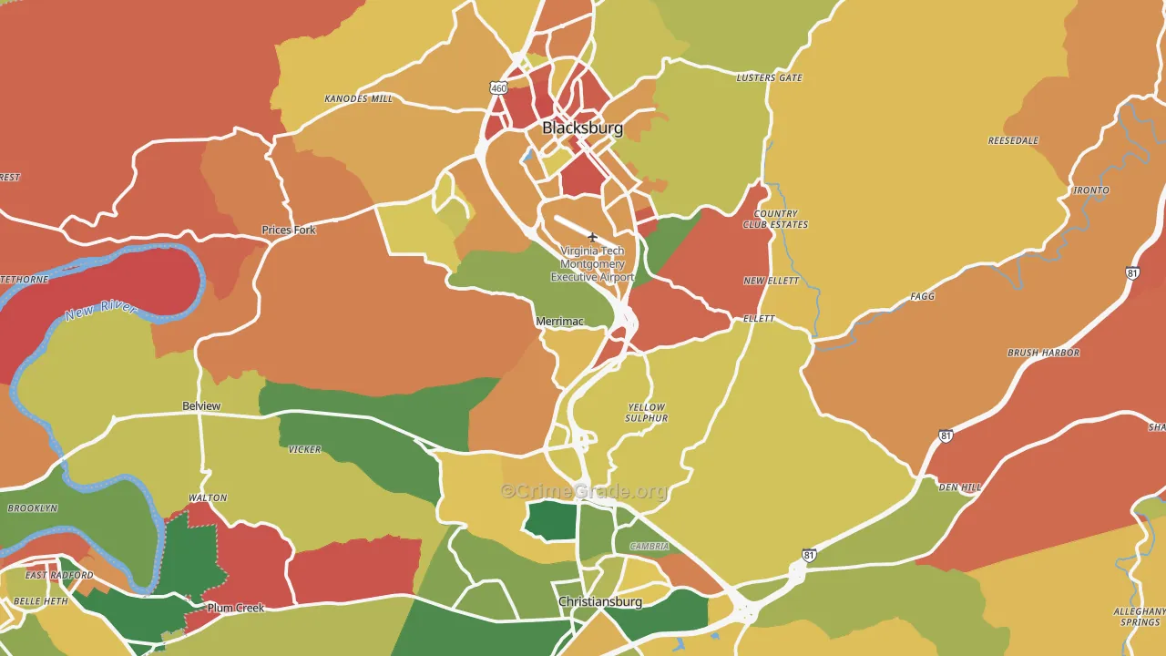 Montgomery County, VA Map of Robbery Rates