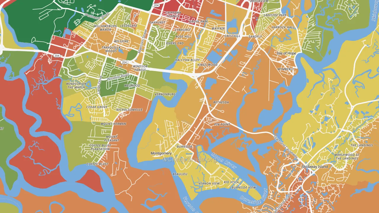 Montgomery, GA Map of Robbery Rates
