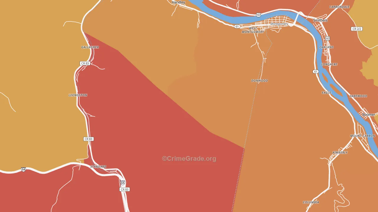 Montgomery Heights, WV Map of Robbery Rates