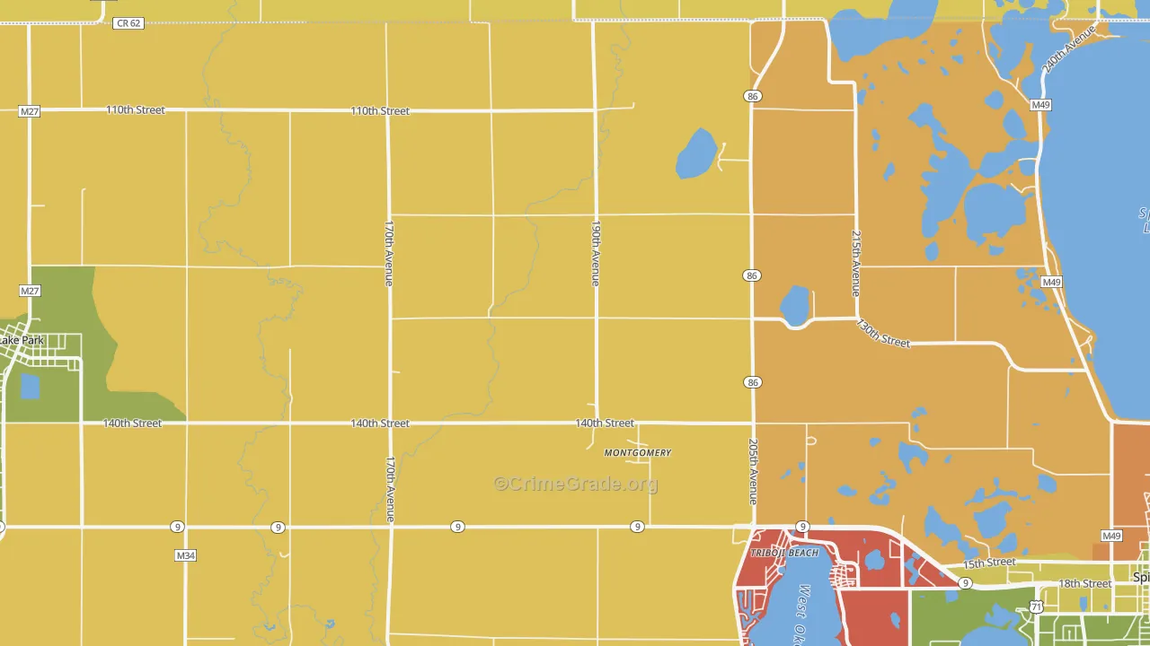 Montgomery, IA Map of Robbery Rates