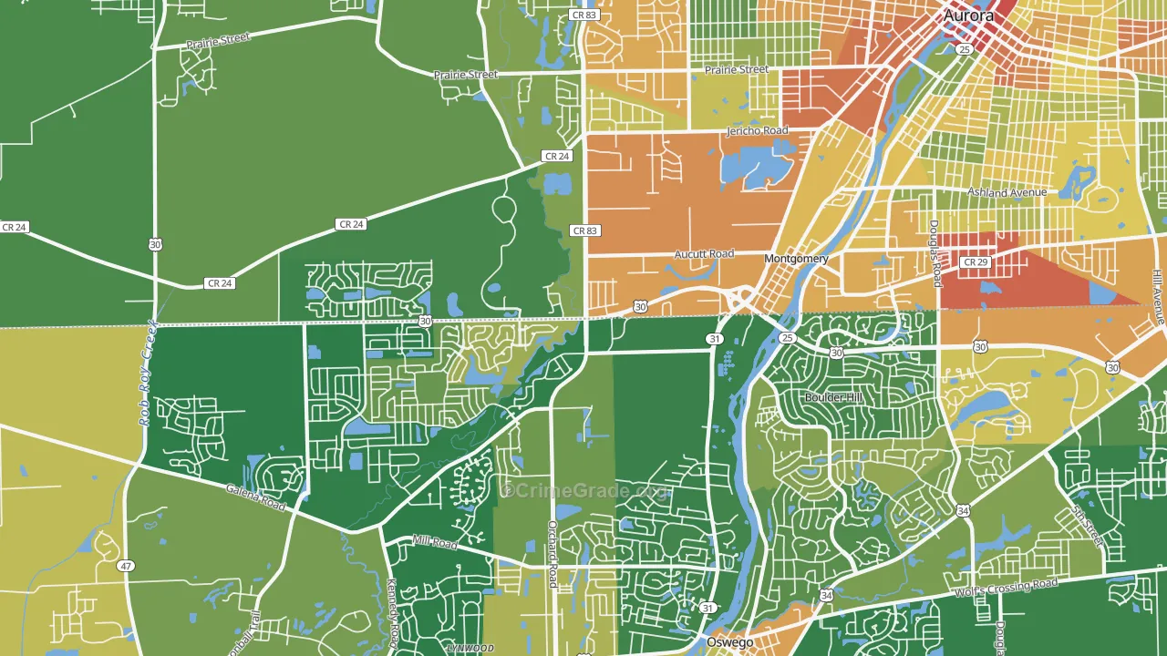 Montgomery, IL Map of Robbery Rates