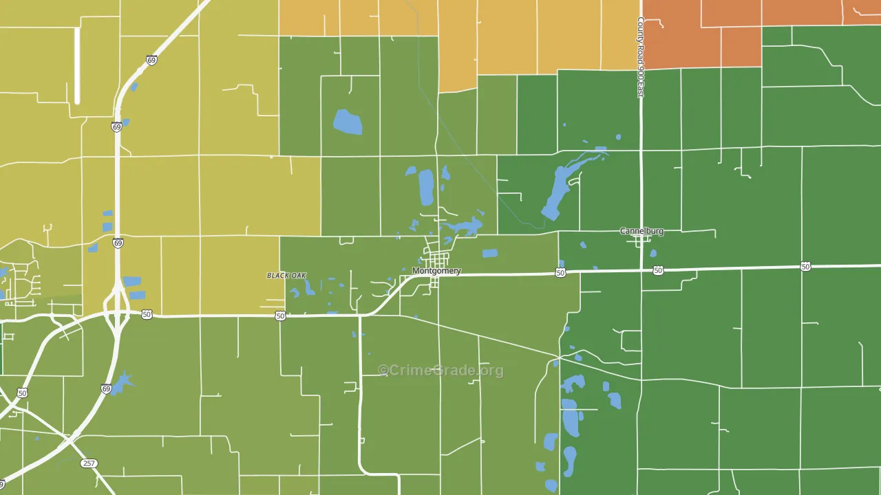 Montgomery, IN Map of Robbery Rates