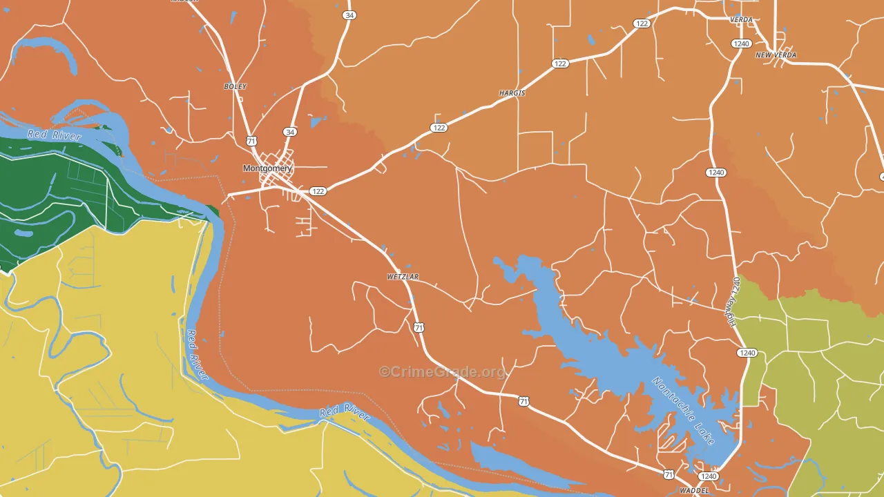 Montgomery, LA Map of Robbery Rates