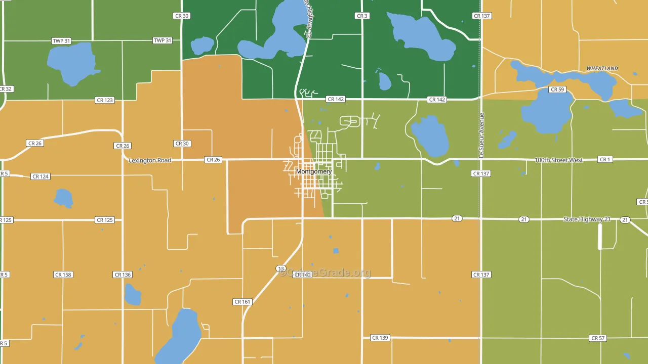 Montgomery, MN Map of Robbery Rates