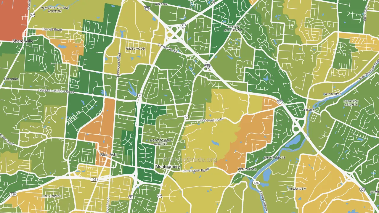 Montgomery, OH Map of Robbery Rates