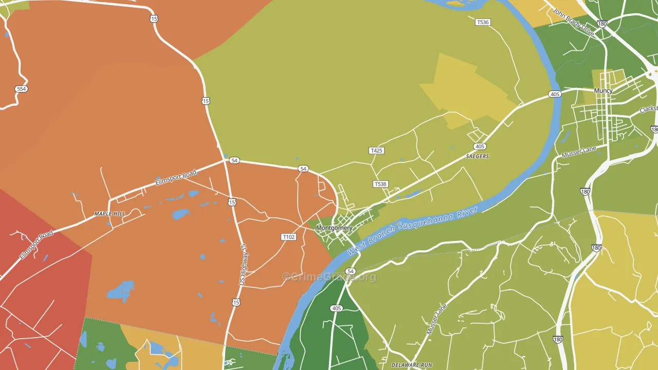 Montgomery, PA Map of Robbery Rates