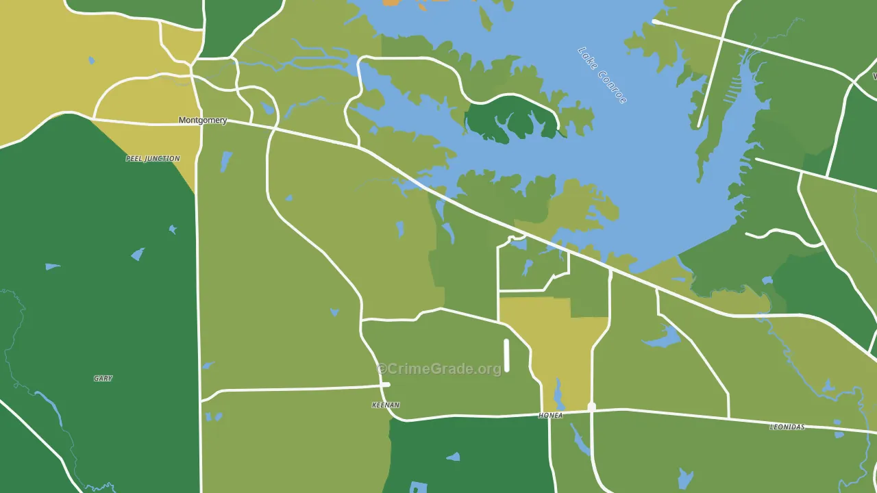 Montgomery, TX Map of Robbery Rates
