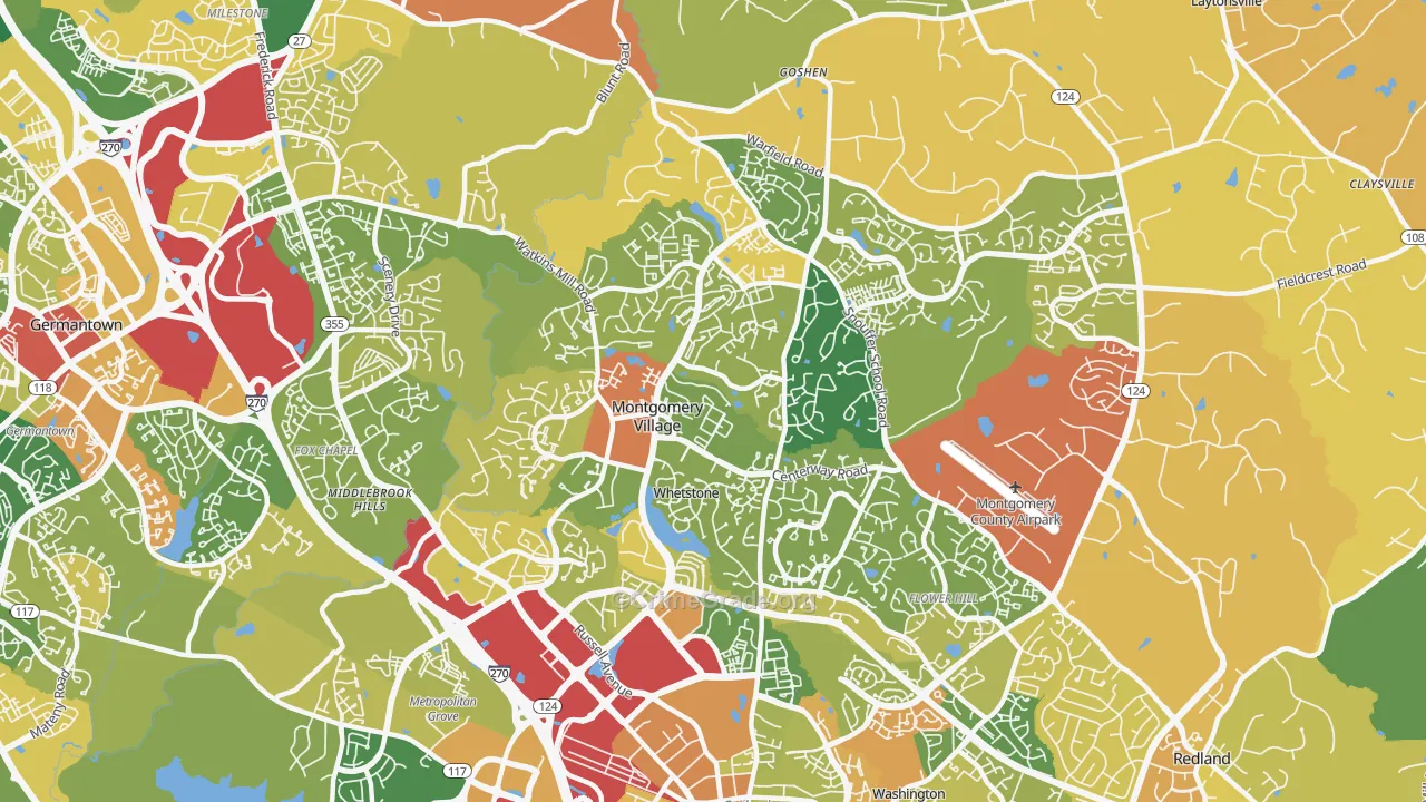Montgomery Village, MD Map of Robbery Rates