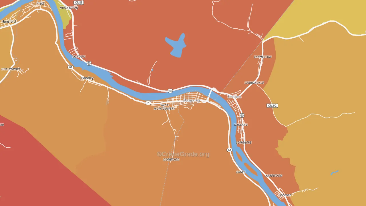 Montgomery, WV Map of Robbery Rates