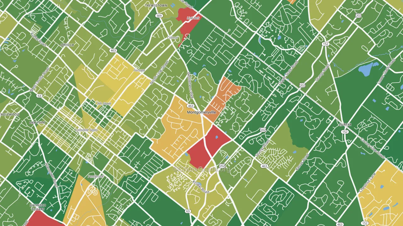Montgomeryville, PA Map of Robbery Rates