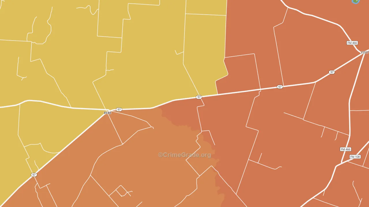 Monthalia, TX Map of Robbery Rates