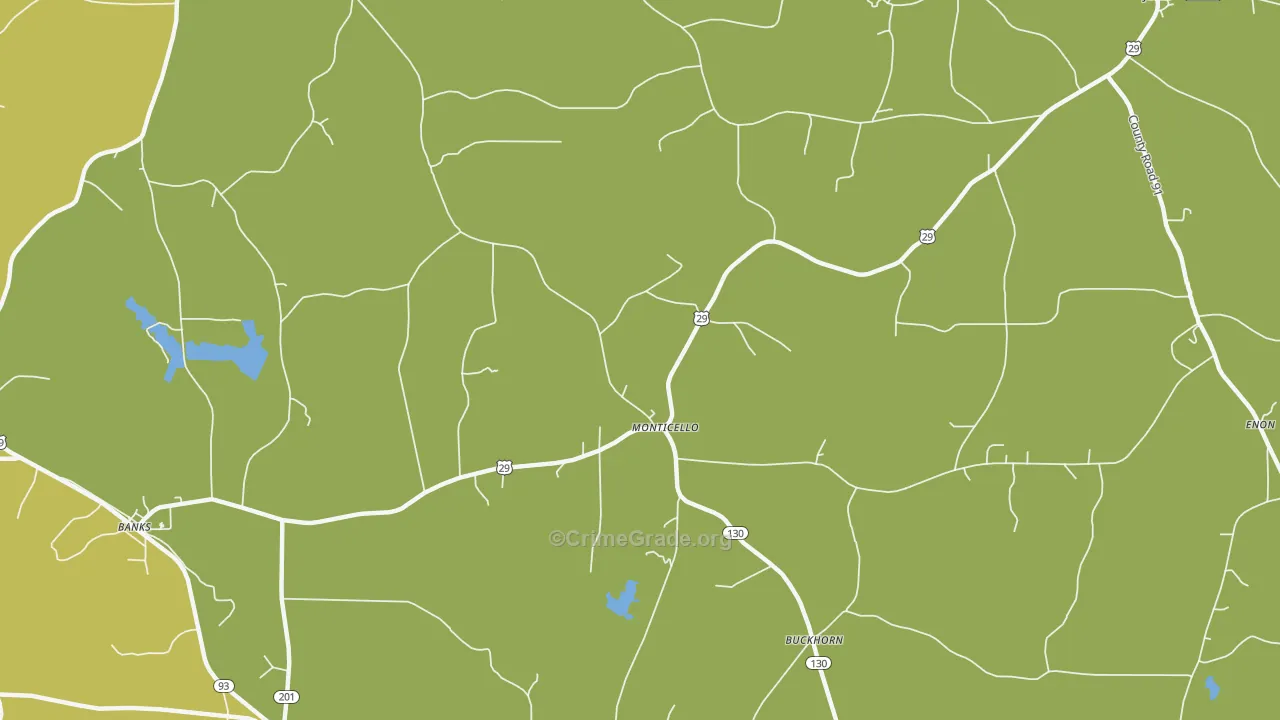 Monticello, AL Map of Robbery Rates